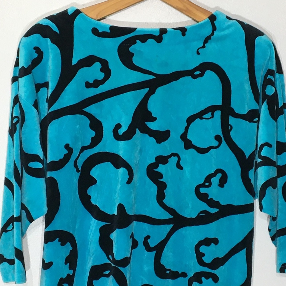 Vintage 80s Teal Black Velour Long Oversized Tunic - Picture 3 of 15